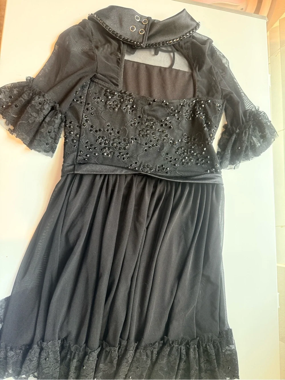 Weissman Black Lace Dance Headpiece with Gray Tulle Flower